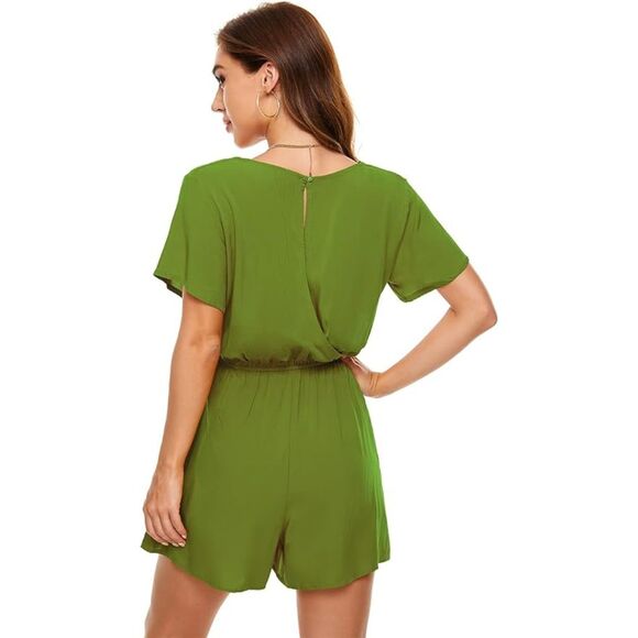 LAC RETTBA V-Neck Avocado Green Flutter Sleeve Romper With Pocket Sz 2XL - Picture 3 of 7